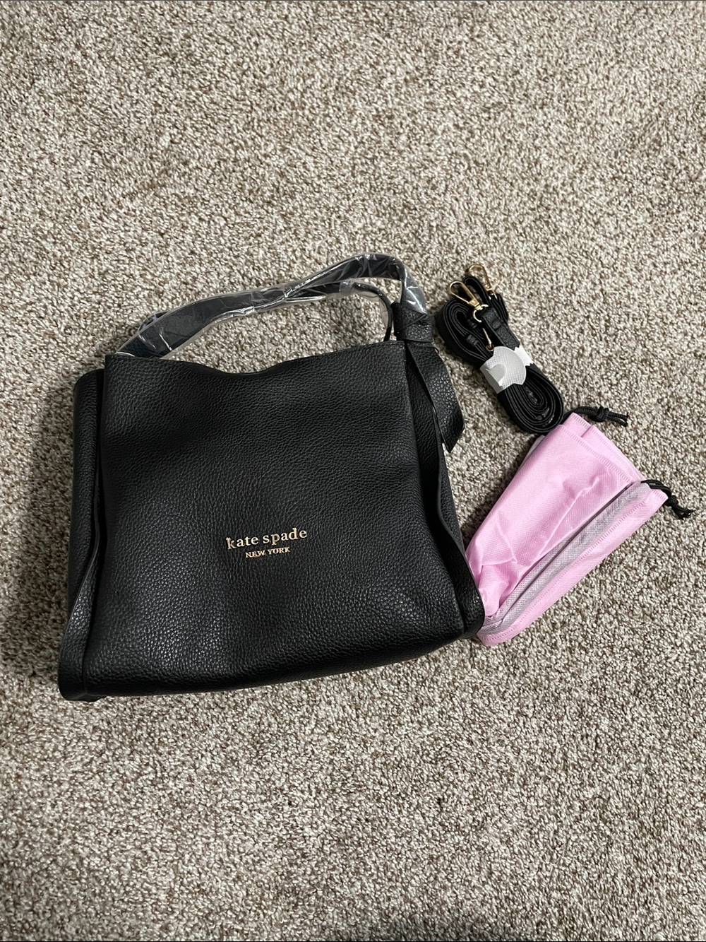 Kate Spade New York Black Faux Pebbled Leather Crossbody Bag Gold Logo